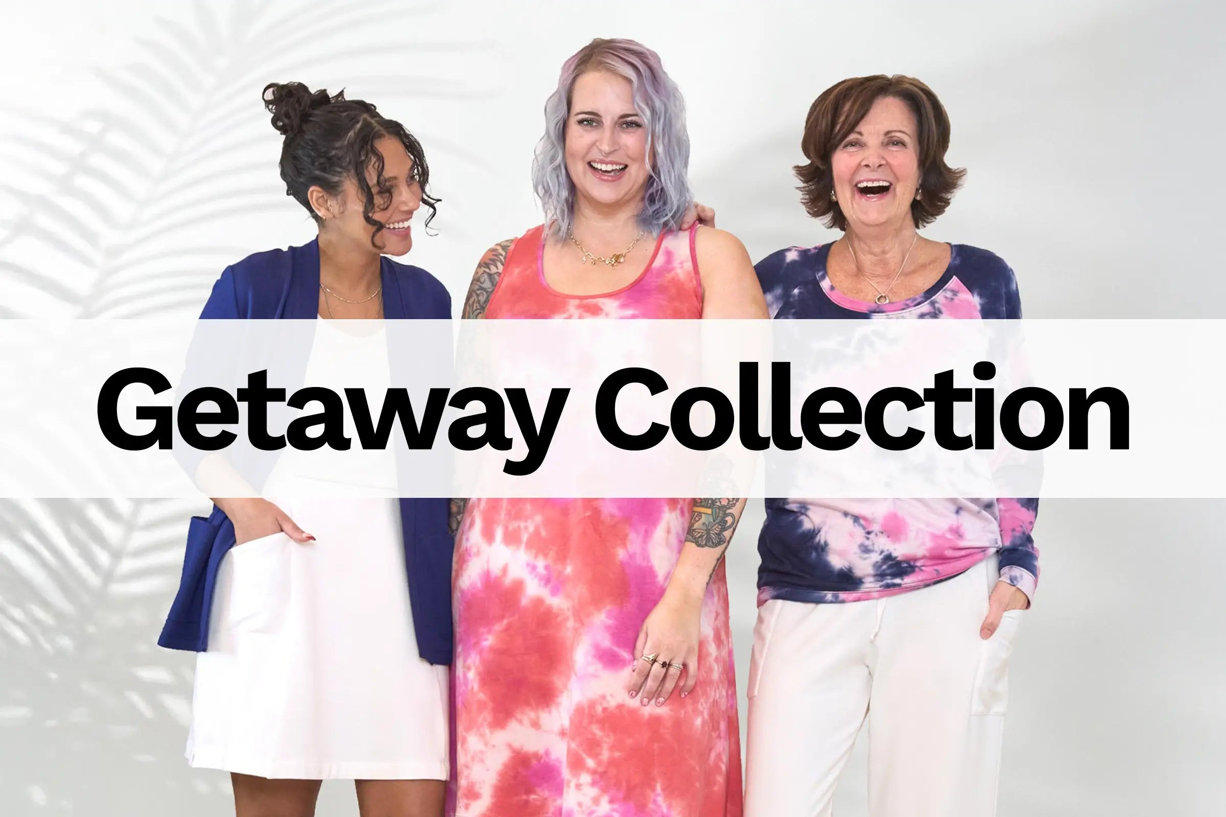 Miik Blog: 3 models posing in new clothing, with text getaway collection over top