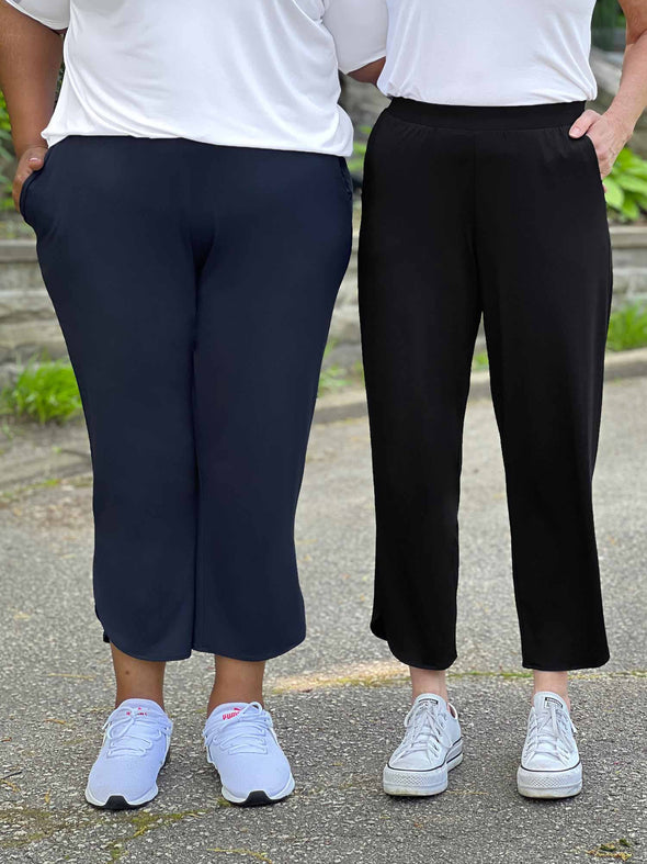 Miik's Akira tulip hem capri pant size comparison: plus size and straight size 