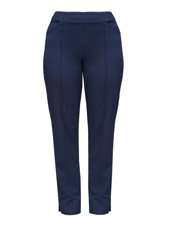 An off figure image of Miik's Christal pintuck pull on ankle pant in black 
#color_navy