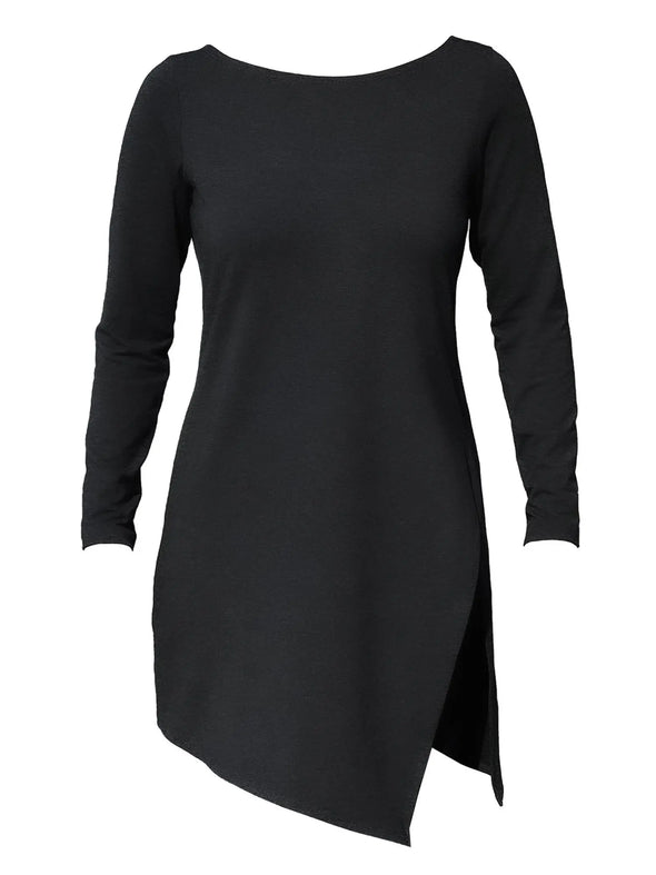 An off figure image of Miik's Elsie asymmetrical long sleeve tunic in black