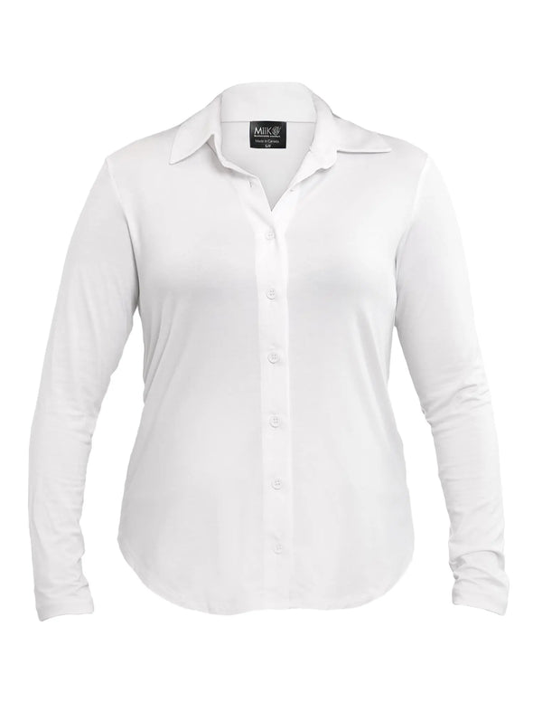 An off figure image of Miik's Inna long sleeve button up shirt in white 
#color_white 