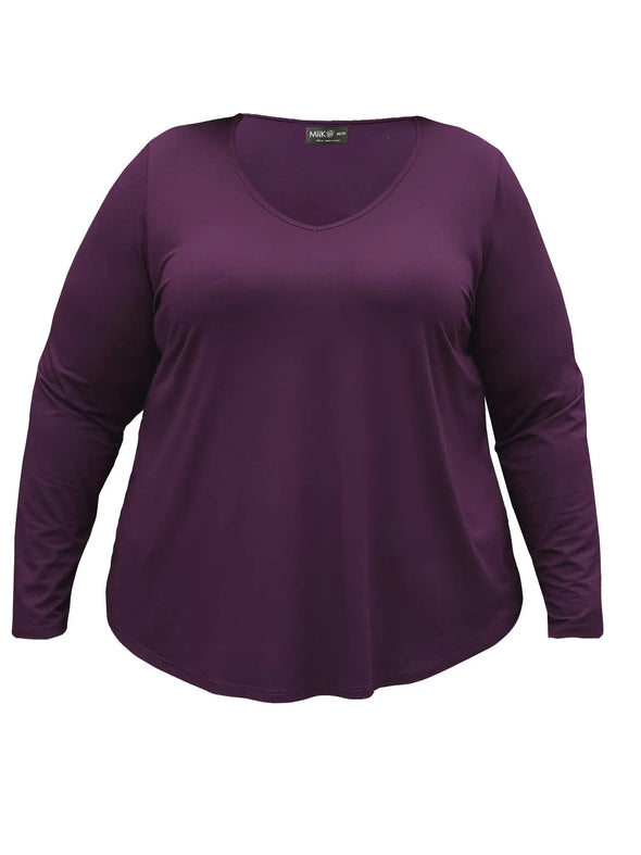 An off figure image of Miik's Kita long sleeve v-neck top in port #color_port