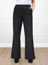 A close up image of Miik's Kiva high waisted wide leg ponte pant with pockets in black #color_black 