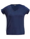 An off figure image of Miik's Kylie striped side band top
#color_navy-coastal-stripe