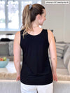 Close up of the back of Miik's Shandra reversible tank top in black.