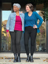 Miik model Keethai and founder Donna both wearing Miik's Tinsley mid-rise fleece legging. Keethai is wearing in the colour charcoal while Donna is wearing in black 