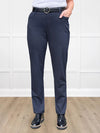 A close up image of Miik's Uma mid-rise straight leg ponte pant with pockets in navy melange #color_navy-melange 