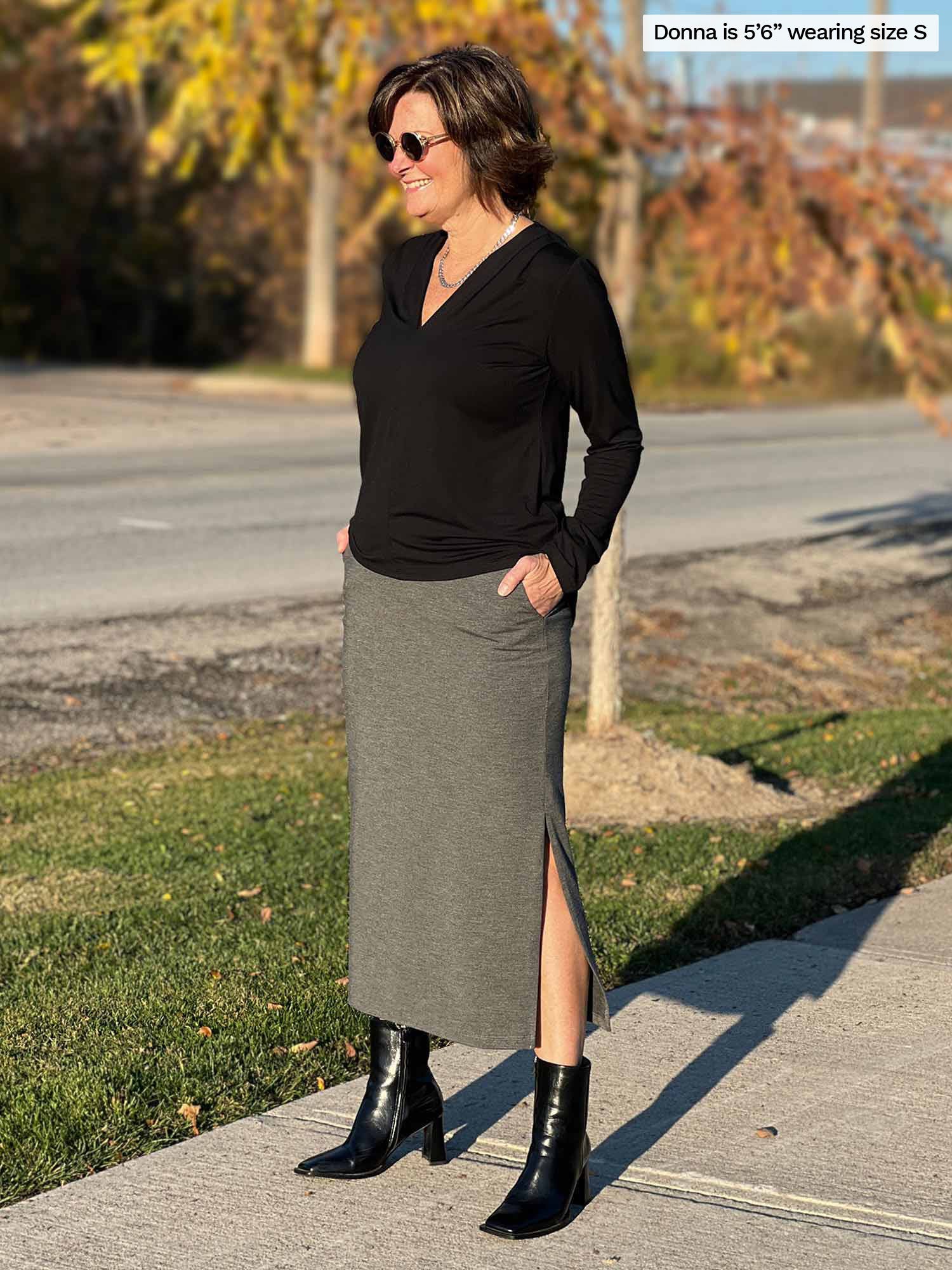 Devon pocket midi skirt, Sustainable women's fashion made in Canada